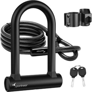 Bügelschloss Fahrrad, Sportneer Fahrradschloss U with 152cm Stahl Kabelschloss, 2 IN 1 fahrradschloss mit schlüssel, bügelschloss halterung, für…