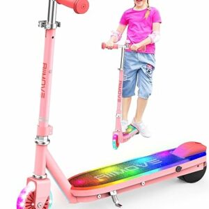 Neueste ALLMOVE Elektroroller Kinder 4-8 Jahren, Höhenverstellbar 100W E Scooter Kinder mit Flash-Rädern & Pedale, 10km Langstrecke & 8 km/h, Intelligenter Sensor, für Mädchen…