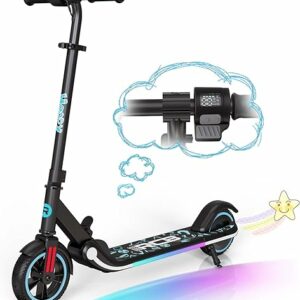 RCB Elektroroller für Kinder 6-12 Jahren, 150W Motor – Max 16Km/h – Bluetooth Lautsprecher – LED-Regenbogenlicht – Faltbarer – LED-Anzeige,E Scooter für Kinder und Jugendliche
