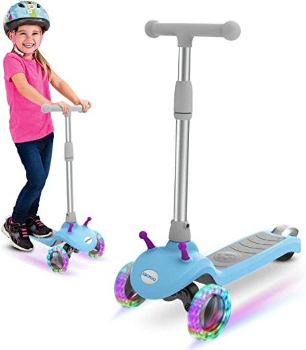 Escroll 3-Rad-Elektroroller für Kinder, LED-beleuchtete Räder, 3 höhenverstellba, Lean-to-Steer, Elektroroller für Kleinkinder im Alter von 3–8