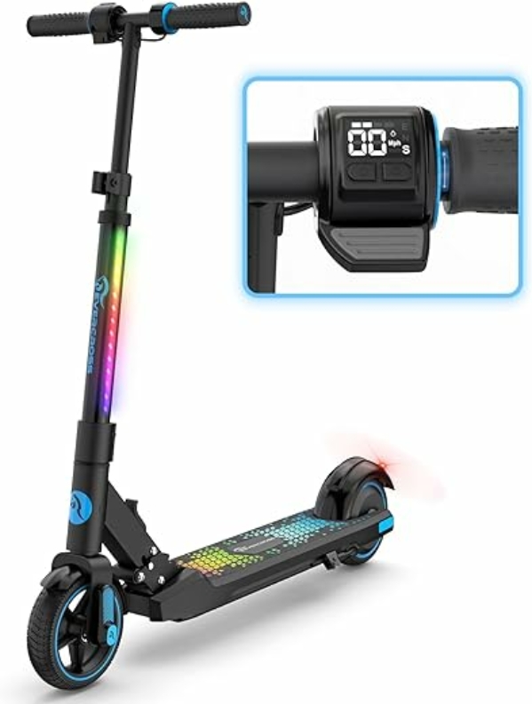 EVERCROSS EV06C Elektroscooter, 6.5“ Faltbarer E Scooter für Kinder 6-12 Jahren, bis zu 15 km/h & 8 km, LED Display, Bunte Leuchten, Leichter Elektroroller Kinder