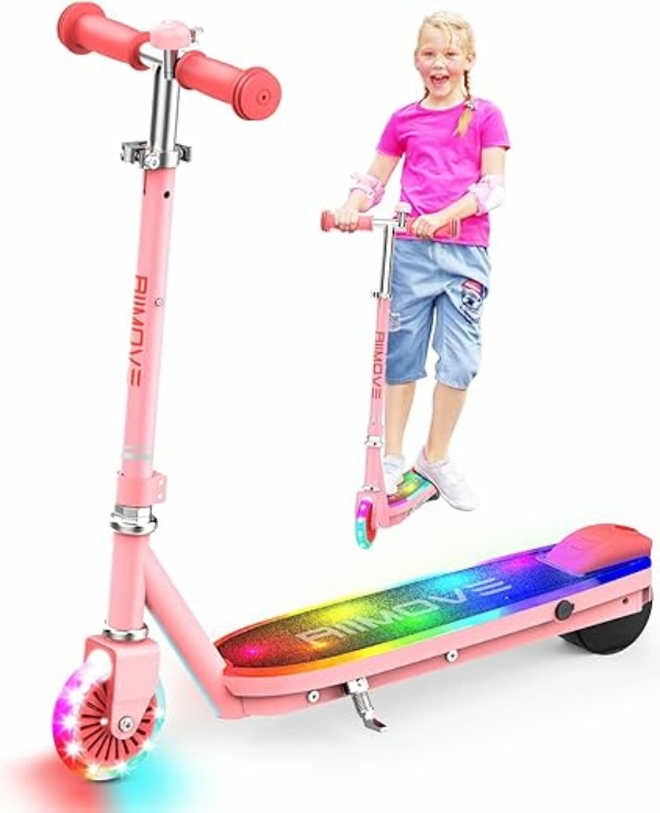 Neueste ALLMOVE Elektroroller Kinder 4-8 Jahren, Höhenverstellbar 100W E Scooter Kinder mit Flash-Rädern & Pedale, 10km Langstrecke & 8 km/h, Intelligenter Sensor, für Mädchen…