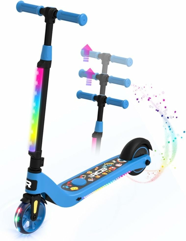 RCB E Scooter für Kinder von 4–6–8 Jahren – Gewicht 4,3 Kg – Bunte LED-Lichter – Höchstlast 50 Kg – Höchstgeschwindigkeit 8 km/h – Elektroroller für Kinder für Anfänger
