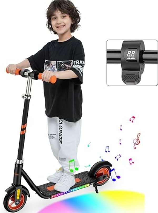 Scoothop Elektroroller Kinder,Bunter Regenbogenlicht,5-8 Meilen Reichweite,LED-Display,4 Höhenverstellbar und 3 Geschwindigkeitsstufen,Bluetooth Lautsprecher,E-Scooter Kinder ab…