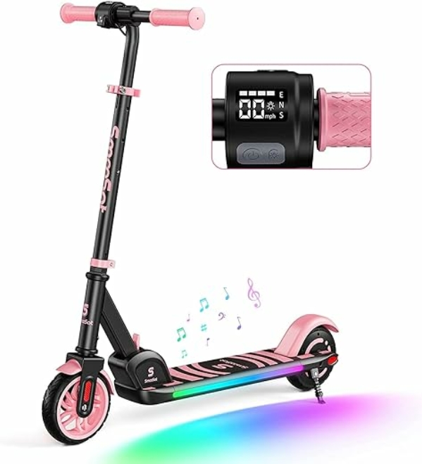 SmooSat E9 Apex Elektroroller für Kinder, Bluetooth-Musiklautsprecher, Bunte Regenbogenlichter, LED-Anzeige, einstellbare Geschwindigkeit und Höhe, Faltbarer E-Scooter für…